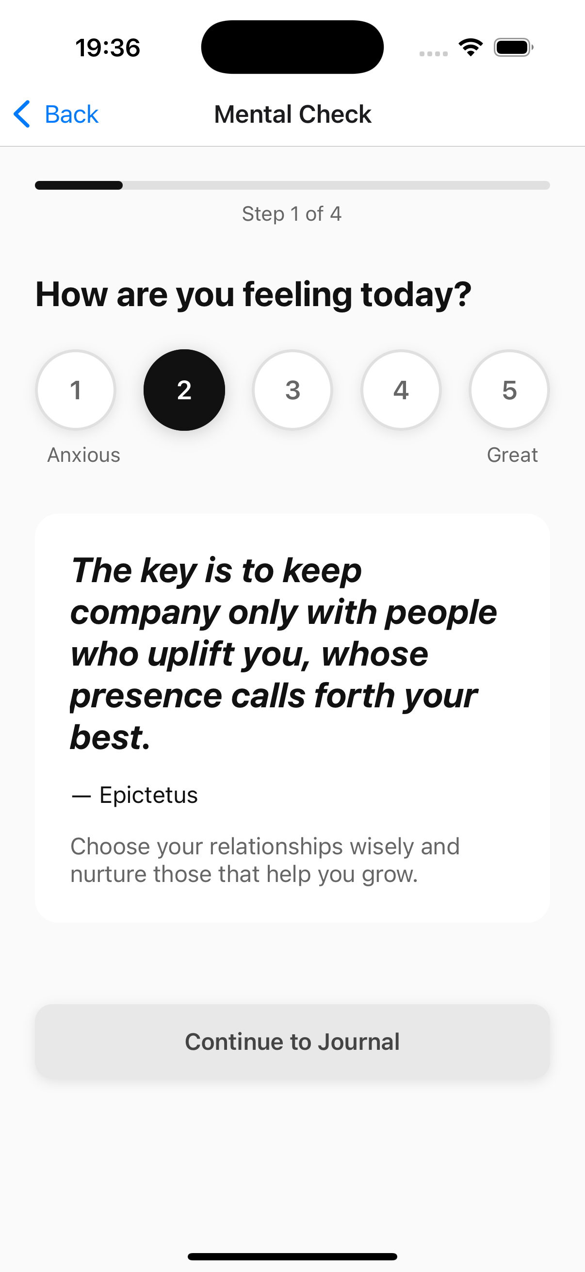 Personalized Stoic wisdom screen with tailored teachings