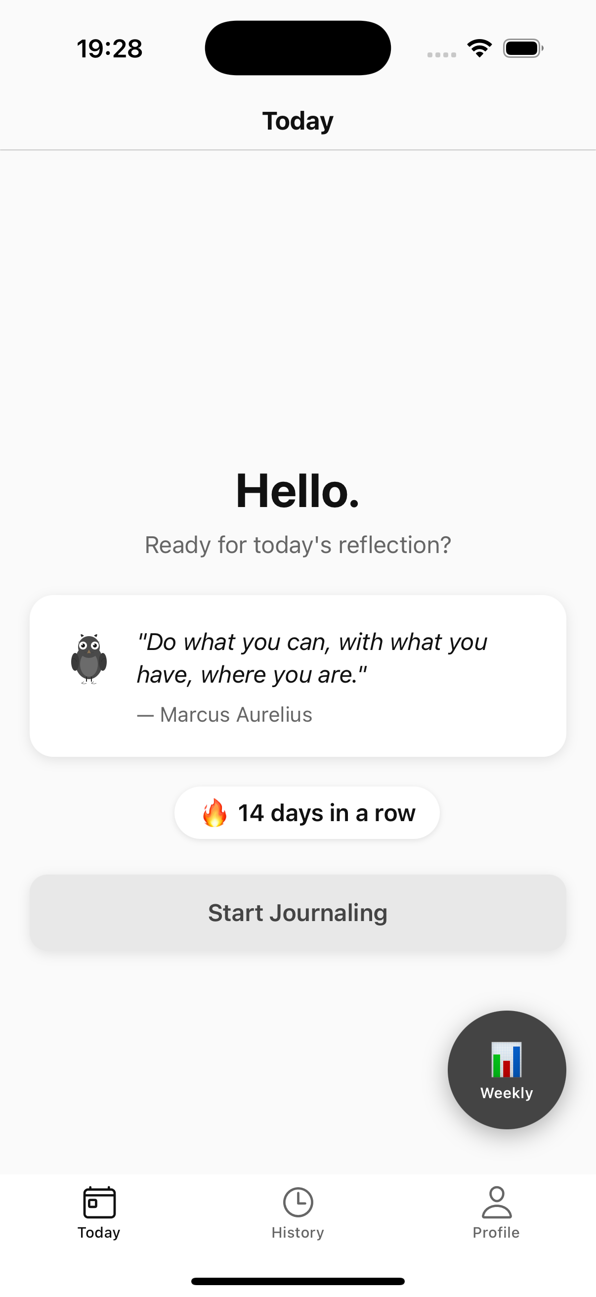 Noic app Today screen showing daily reflection interface